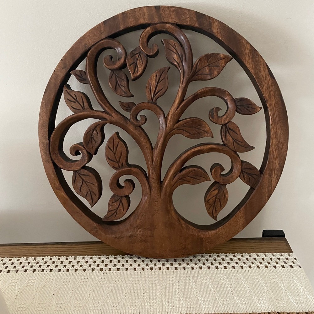 Hand Carved Wooden Tree of Life Wall Decor - Rich Brown Large - Picture 2 of 8